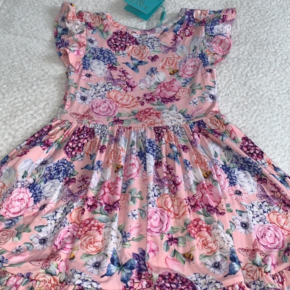 NWT Posh Peanut Lyric Ruffled Twirl Dress Pink Floral 3/4 - Picture 9 of 11